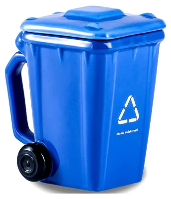 Produktbild von Lustiger Mülleimer Becher, Papierkorb Tasse aus Porzellan mit Henkel und Deckel, Keramikbecher, Teetasse, Trinkbecher, Milchbecher, Geschenk Tasse, 400ML (Blau)
