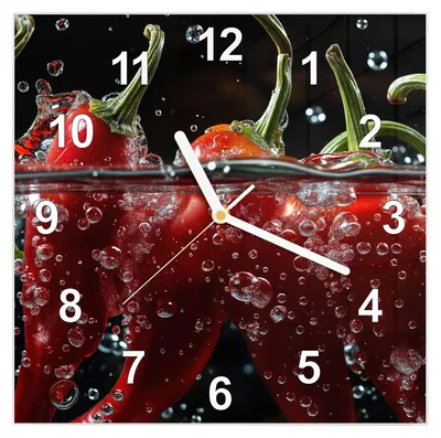 Produktbild von Wanduhr aus Glas mit Motiv Paprika im Wasser- 30 x 30 cm - inkl. Aufhängesystem