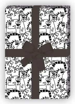 Produktbild von Monster cooles Geschenkpapier mit Doodle Dino Monstern, schwarz - G11904, 32 x 48cm