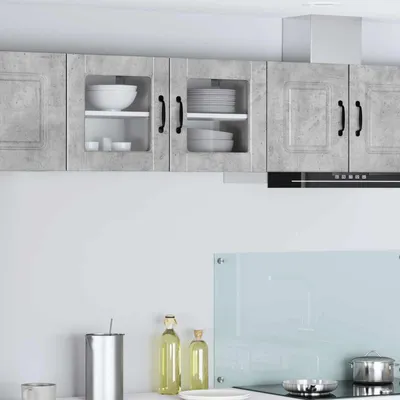 Imagen del producto de vidaXL Armario de vidrio PORTO, 2 unidades, gris hormigón, material de madera