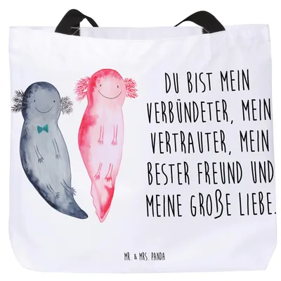 Produktbild von Mr. & Mrs. Panda Reisetasche Axolotl Freundin - Weiß - Geschenk, Laptoptasche, Tote Bag, Schultasche, Valentinstag, Tasche, Strandtasche, Liebe