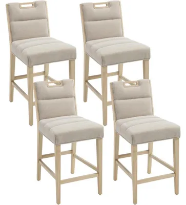 Immagine prodotto di Set di 4 sgabelli da bar in velluto, con schienale e poggiapiedi, color beige, altezza 95 cm
