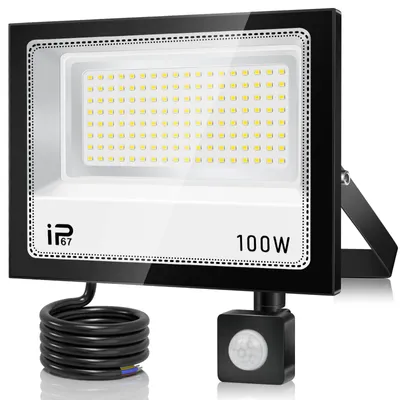 LED-Strahler 100 W, 10.000 lm, 7000 K, IP67, mit Bewegungsmelder