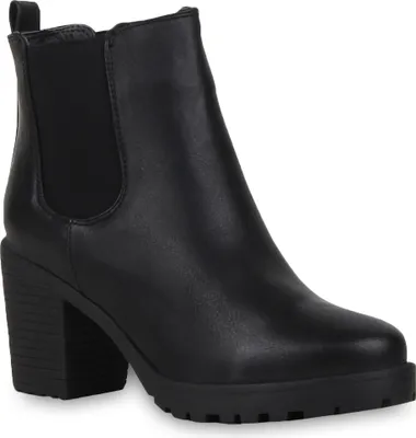 Produktbild von Mytrendshoe Damen Stiefeletten Chelsea Boots Profilsohle Blockabsatz Schuhe 73082, Farbe: Schwarz, Größe: 41