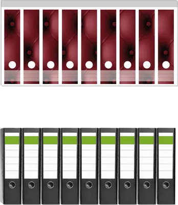 Produktbild von Wallario 9 Stück breite Ordner inkl. Klebeetiketten mit Motive Rote Ledertür -  Set mit Rückenschildern / Ordnerrücken Stickern