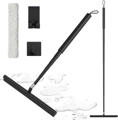 Obrázek produktu pro Silikonová stěrka do koupelny, nastavitelná stěrka s držákem, 30–120 cm, ocel, stěrka do koupelny, černá