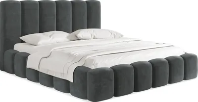Produktbild von Polsterbett 200x200 mit Bettkasten und Lattenrost – Grau Bett mit hohem Kopfteil, Boucle oder Samt Stoff - Modernes Doppelbett mit Stauraum – Bettgestell, ohne Matratze – Serenity - Grau