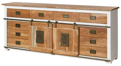Immagine prodotto di MASSIVMOEBEL24 | Credenza in legno di mango 220x45x90 laccato bianco RAILWAY #592