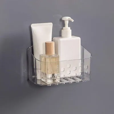 Obrázok produktu pre Plastový košík do sprchy, na stenu, malý, priehľadný (16 × 10 × 8,9 cm)