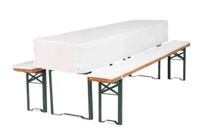 Produktbild von TexDeko Bierbankauflagen gepolstert 220x25x2cm mit Tischdecke 3TLG Set waschbar für Bierzeltgarnitur (220x50x30cm Weiß)