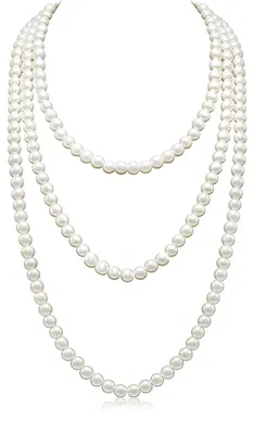 Imagen del producto de Collar de perlas blancas artificiales, de 150 cm de largo, ideal para ocasiones especiales