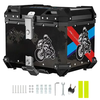 Produktbild von Motorrad Topcase - Heckkoffer/Gepäckbox - 65 l - Aluminiumlegierung - Großes Fassungsvermögen - Heckmontage für Touren - Schwarz