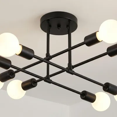 Produktbild von 52cm Deckenleuchten 8 Flammig Retro Deckenlampe Schwarz Industrial Decken Lampe E27 (Ohne Glühbirne) Schlafzimmer Wohnzimmer Esszimmer Café Restaurant