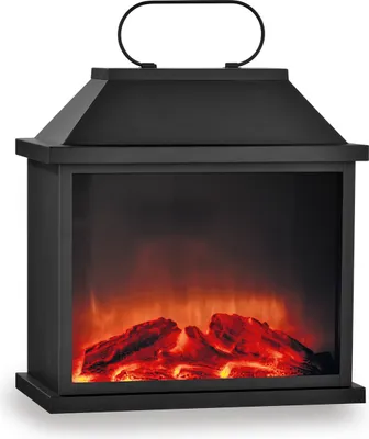 Produktbild von LED Laterne Flamme Schwarz Batterie Timer Deko Kamin Retro Metall 30x18x31cm