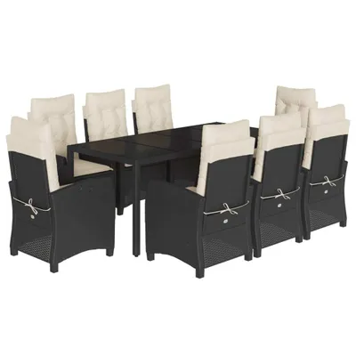 Produktbild von 9-tlg. Garten-Essgruppe mit Kissen Schwarz Poly Rattan