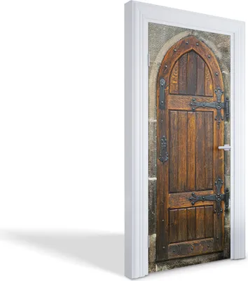Produktbild von Türdeko Aufkleber Selbstklebende Wandsticker Personalisiert - Mittelalterliche Holztür - 95 x 205 cm