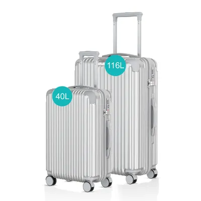 Image de Voyagoux® - Ensemble de voyage S/L - Valises - 2 pièces - Valise de voyage à roulettes - Argent - Serrure TSA