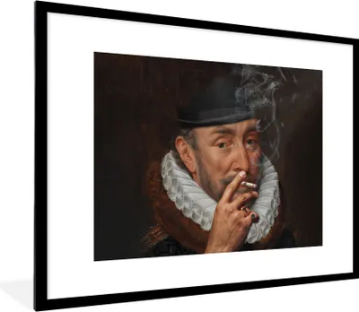 Produktbild von MuchoWow® Gerahmtes Poster Wilhelm von Oranien - Adriaen Thomasz - Zigaretten 80x60 cm - Poster mit Schwarzem Bilderrahmen Wandposter Rahmen Foto Bilder - Schlafzimmer-Dekorationen - Fotoposter