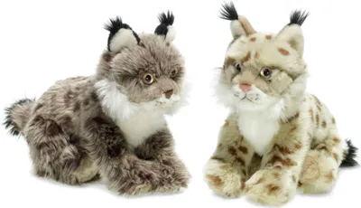 Two plush lynx toys are shown sitting side-by-side against a white background.