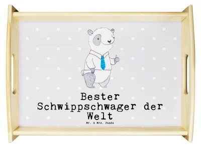 Produktbild von Mr. & Mrs. Panda Tablett Panda Bester Schwippschwager der Welt - Grau Pastell - Geschenk, Servierplatte Holz, Sofa, Familie, Schwipschwager, Servier, Geschenkidee, Deko