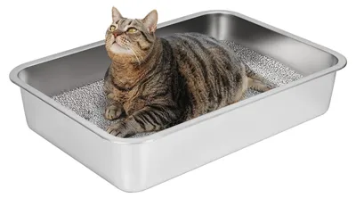 Immagine prodotto di Lettiera per gatti in acciaio inossidabile, con pareti alte e base antiscivolo