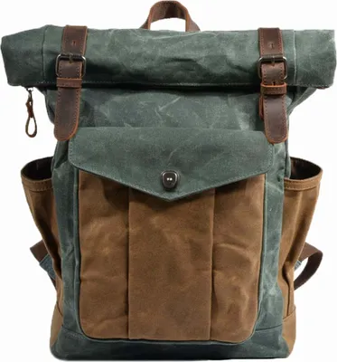 Produktbild von MORGNTAU Vintage-Rucksack "Traveler" / gewachstes Segeltuch / wasserabweisend / mit Laptopfach – Wald