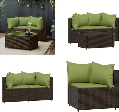 Image de vidaXL 3 pcs. Garden Lounge Set with Coussins Braun Poly Rattan - Garden Lounge Set - Garden Lounge Sets - Outdoor Lounge Set - Lounge Set Terrasse