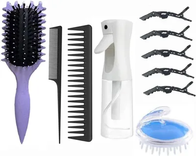 Produktbild von Locken Haar Bürste Set mit Locken Defining Bürste, Sprühflasche, Zahnkamm, Schwanzkamm, Massagebürste, Haarspangen