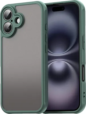 Image de Étui pour iPhone 16e/iPhone 17e, dos mat translucide avec protection pour l'appareil photo, étui de protection résistant aux chocs Vert
