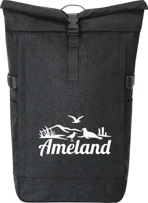 Produktbild von Huuraa Kurierrucksack Ameland Niederlande 30-44 Liter Black Melange Fairtrade Rolltop Rucksack Geschenkidee