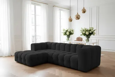 Produktbild von Ecksofa Designersofa SOLVIE in Stoff Tiffani Schwarz Ottomane Links