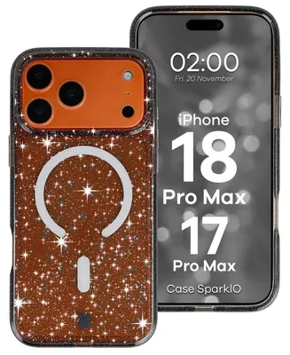 Produktbild von Glitzer Hülle mit Magnetring für iPhone 18 Pro Max / 17 Pro Max, Bizon Case SparklO, Transparent-Schwarz mit Glitzer