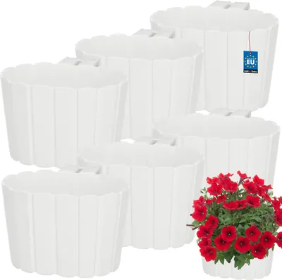 Produktbild von KOTARBAU® 6er Set Blumentopf Hängend Pflanzkübel 20 x 14 cm H: 13 cm Weiß Übertopf Kunststoff Pflanzkübel Groß Außen Blumenkasten Balkongeländer Hängetopf für Balkon