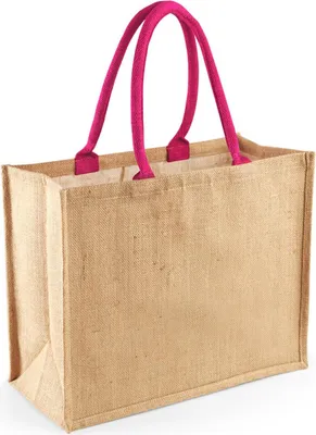 Produktbild von Westford Mill W407 | Classic Jute Shopper 42 x 33 x 19 cm - Farbe: Natural/Fuchsia - Größe: One Size