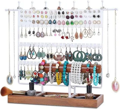 Produktbild von Famanu Schmuckständer mit Holzsockel - für Ohrringe, Armbänder, Ringe, Ketten