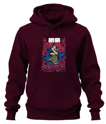 Produktbild von 呪術廻戦 Anime Flammen Magier Japanisch Manga Anime Ästhetik Hoodie Kapuzenpullover, Burgundy, XXL