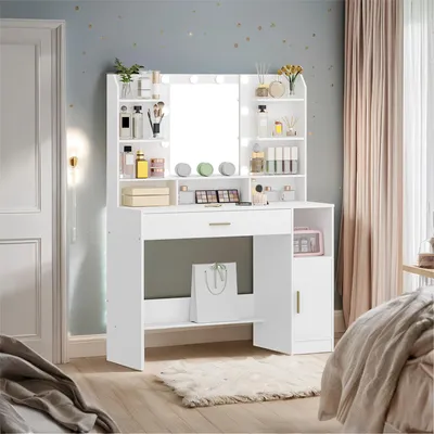 Immagine prodotto di Tavolo da trucco - Tavolo per il trucco - Specchiera con piano da trucco - Tavolo da toeletta - Postazione per il trucco - Ampio piano