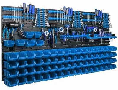 Produktbild von Werkzeugwand für Garage - Werkzeugtafel - 74 Aufbewahrungsboxen