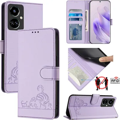 Produktbild von Leder Hülle für Tecno Camon 19 Süße Katze Flip Case Brieftasche Schutzhülle mit Standfunktion Lila