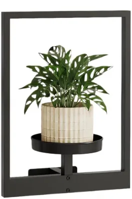Image de Étagère à plantes en métal pour le salon, décoration murale, pots suspendus pour le salon, jardinières murales, treillis pour le balcon, noir