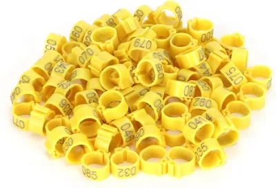 Produktbild von 100 Stš¹ck Vogelfu?ringe, 10 mm, nummeriert 001-100, Taubenkennzeichnungsclip, Geflš¹gelbedarf, gelb