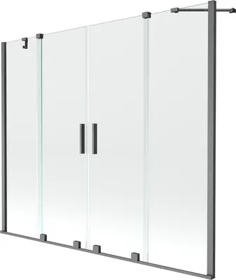 Produktbild von Mexen Velar Duo Badewannenfaltwand 2-flügelig verschiebbar 190 x 150 cm, transparent, gun gray gebürstet - 896-190-000-02-66