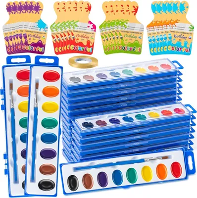 Productafbeelding van Afwasbare verf voor kinderen. Set van 24 kleuren met kwastje. Ideaal als cadeau