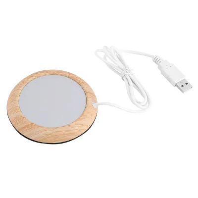 Image de Chauffe-tasse USB aspect bois, dessous de tasse pour boissons et tasses à café, veines de bois clair