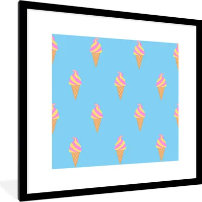 Produktbild von MuchoWow® MuchoWow® Gerahmtes Poster Eis - Muster - Rosa - Blau 40x40 cm - Poster mit zchwarzem Bilderrahmen - Poster - Plakat im Rahmen