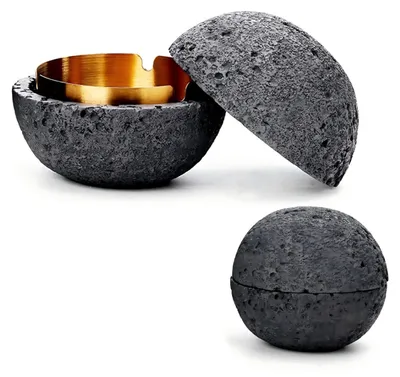 Produktbild von Beton Aschenbecher mit Edelstahl Abdeckung, Wohnzimmer, 12 cm, Stabil & Robust, Rauchzubehör