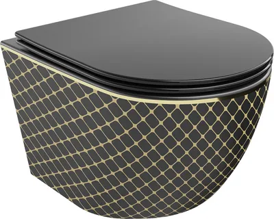 Produktbild von Mexen Lena WC-Schüssel Randlos mit slim Sitz und Absenk-Automatik, duroplast, Schwarz/gold Gittermuster - 30224079