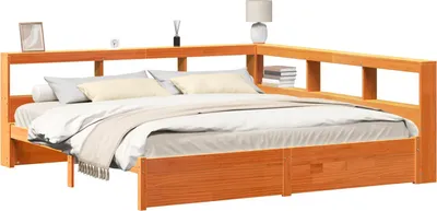 Produktbild von vidaXL Bücherregal-Bett mit Kopfteil 2 pcs Wachsbraun 200 x 200 cm