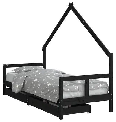 Obrázek produktu pro vidaXL Dětská postýlka se zásuvkami černá 80x200 cm Masivní borovicové dřevo