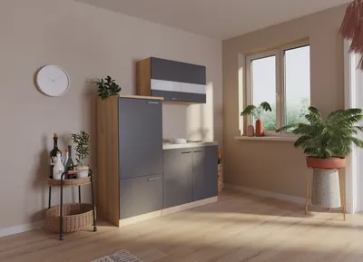 Produktbild von Küche Miniküche Single Eiche Grau Kühlschrank Luis 160 cm Respekta